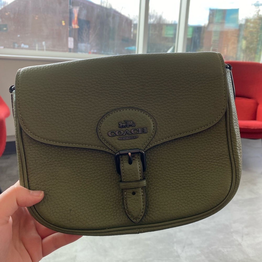 Coach Green Crossbody Bag with Saddle Shape and Flap Closure